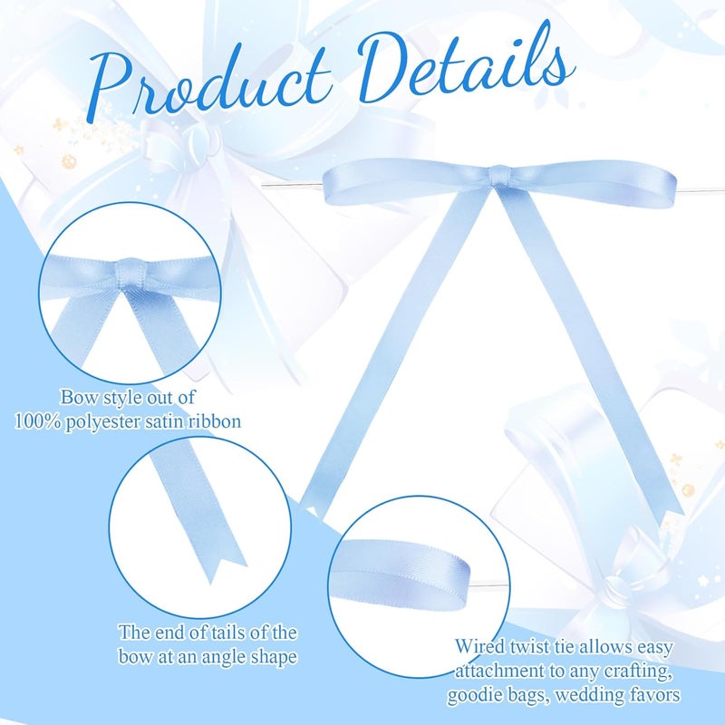 Riceshoot Store Light Blue 50 Pcs Stain Ribbon Bows 5x7 Inch Twist Tie Bows for Gift Wrapping Cake Treat Bags Craft DIY Gift Wedding Baby Shower Birthday Party Decorations - Image 4